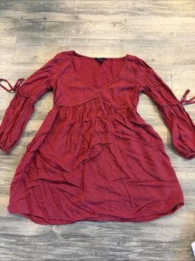 American Eagle Outfitters Burgundy Dot Long Sleeve Babydoll Dress